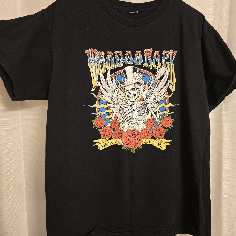 Black Graphic Tee with Skeleton and Roses
